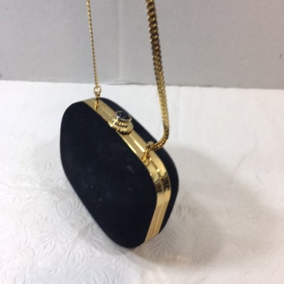 Vintage Morgan Taylor Black Velvet Hard Case Evening Purse Crossbody 4.5x2x3.5 - Picture 8 of 12